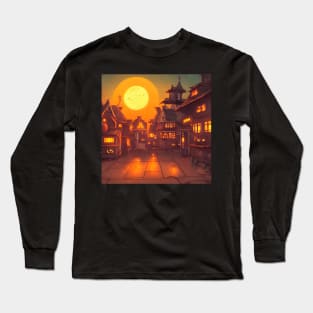 Spooky Halloween Moon Neigborhood in the Midnight Long Sleeve T-Shirt